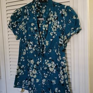 The Limited print ruffle short sleeve blouse